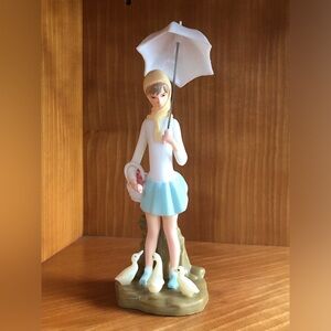 WILTON Cake Decoration Topper - Girl Umbrella & Ducks Figurine-Vintage 1973
